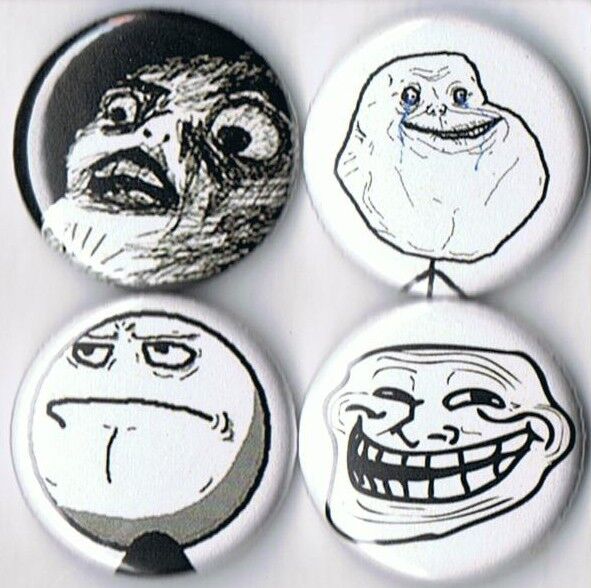 4 rage comic pins buttons badges forever alone troll face meme 4chan