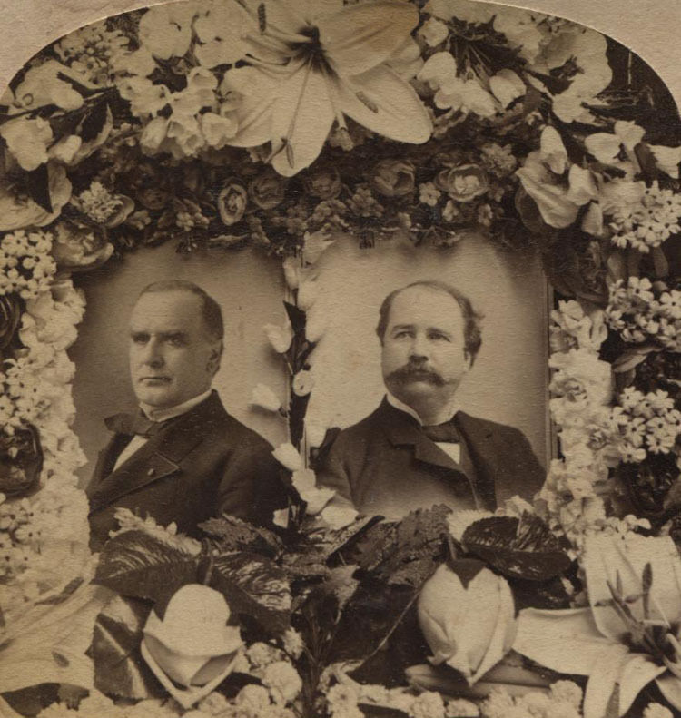 STEREOVIEW MCKINLEY AND HOBART VICTORY FLORAL ARRANGEMENT.