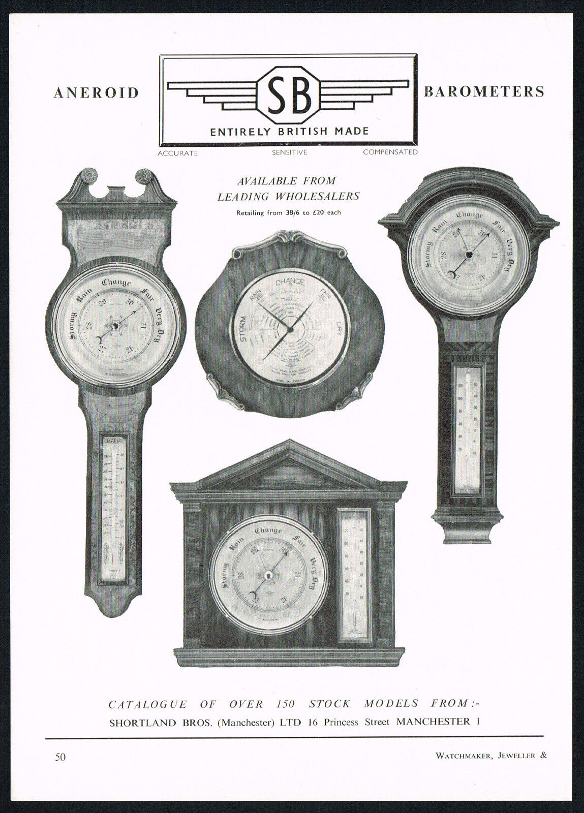 1950\'s Old Vintage Shortland Bros SB British Aneroid Barometer Photo Print AD
