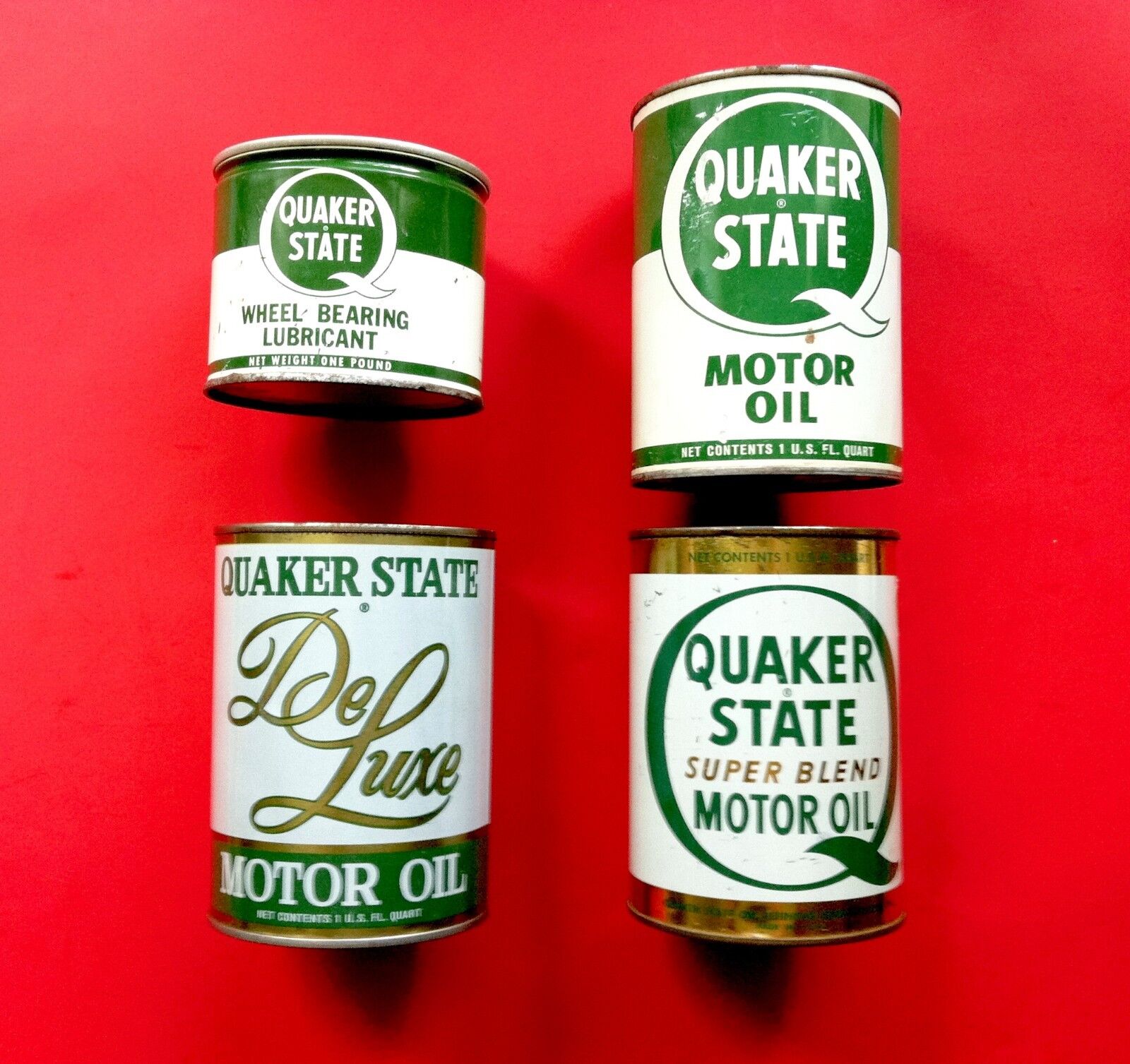 Vintage 1950\'s 60\'s Quaker State Motor Oil Old Tin Can 4 Can Lot 