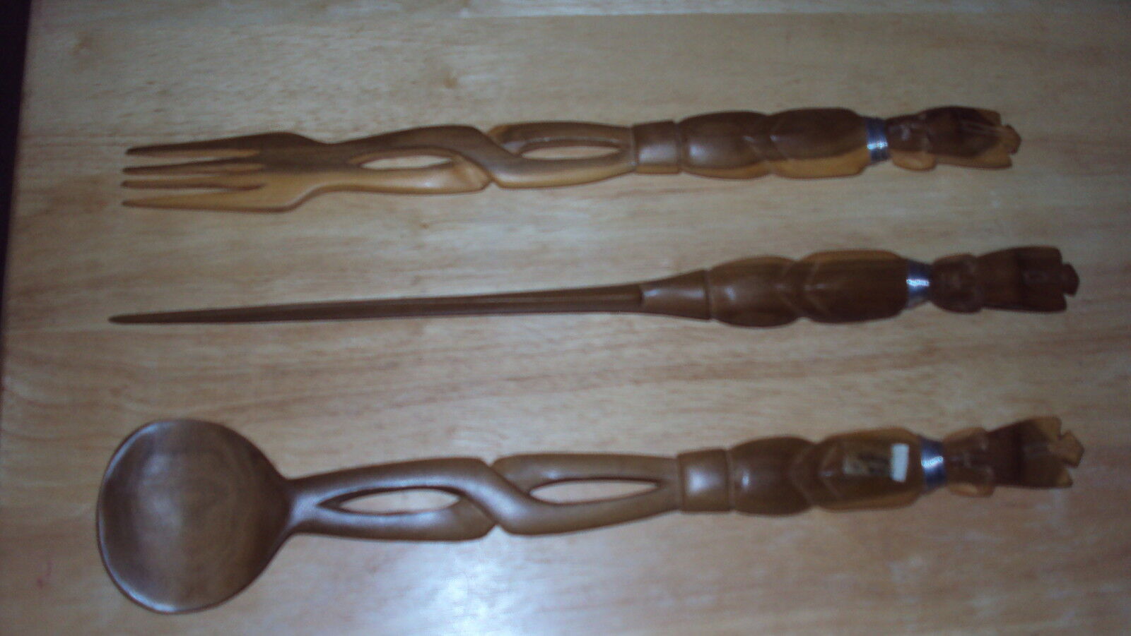 Kenyan Kenya Hand Carved Wood Knife or letter opener  Fork Spoon wire olive 