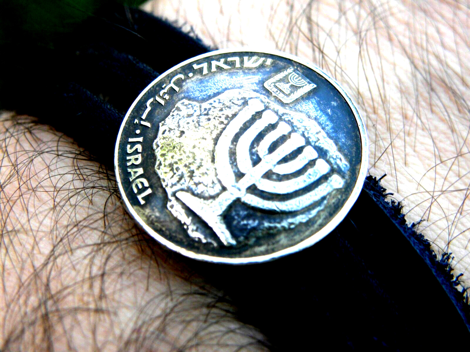 Jewish wrap strap bracelet  Hebrew coin Israel Menorah genuine Bison Leather 