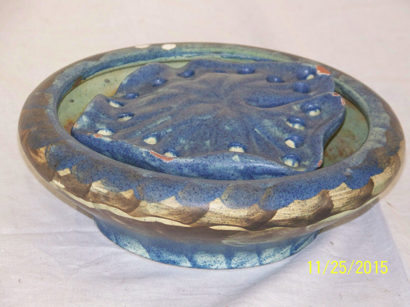 Antique Peters & Reed Arts & Crafts Era American Art Pottery Bowl w/Flower Frog