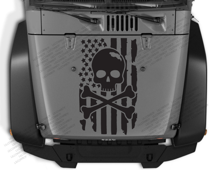 Distressed - Skull - America USA flag Hood sticker decal Fits Jeep JKU YJ DF9