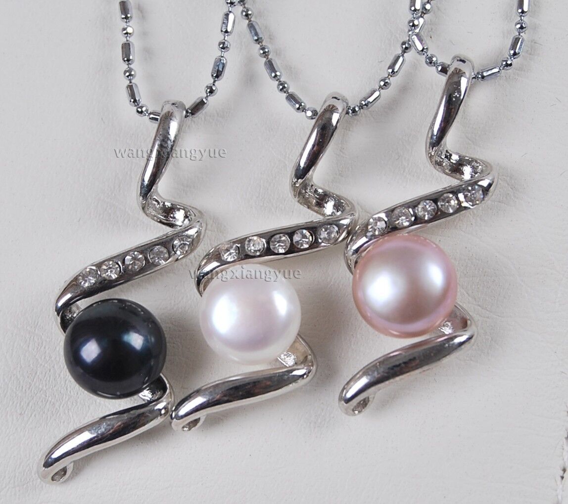 3PCS white Black Purple Akoya Cultured Pearl Pendant Necklace 18\
