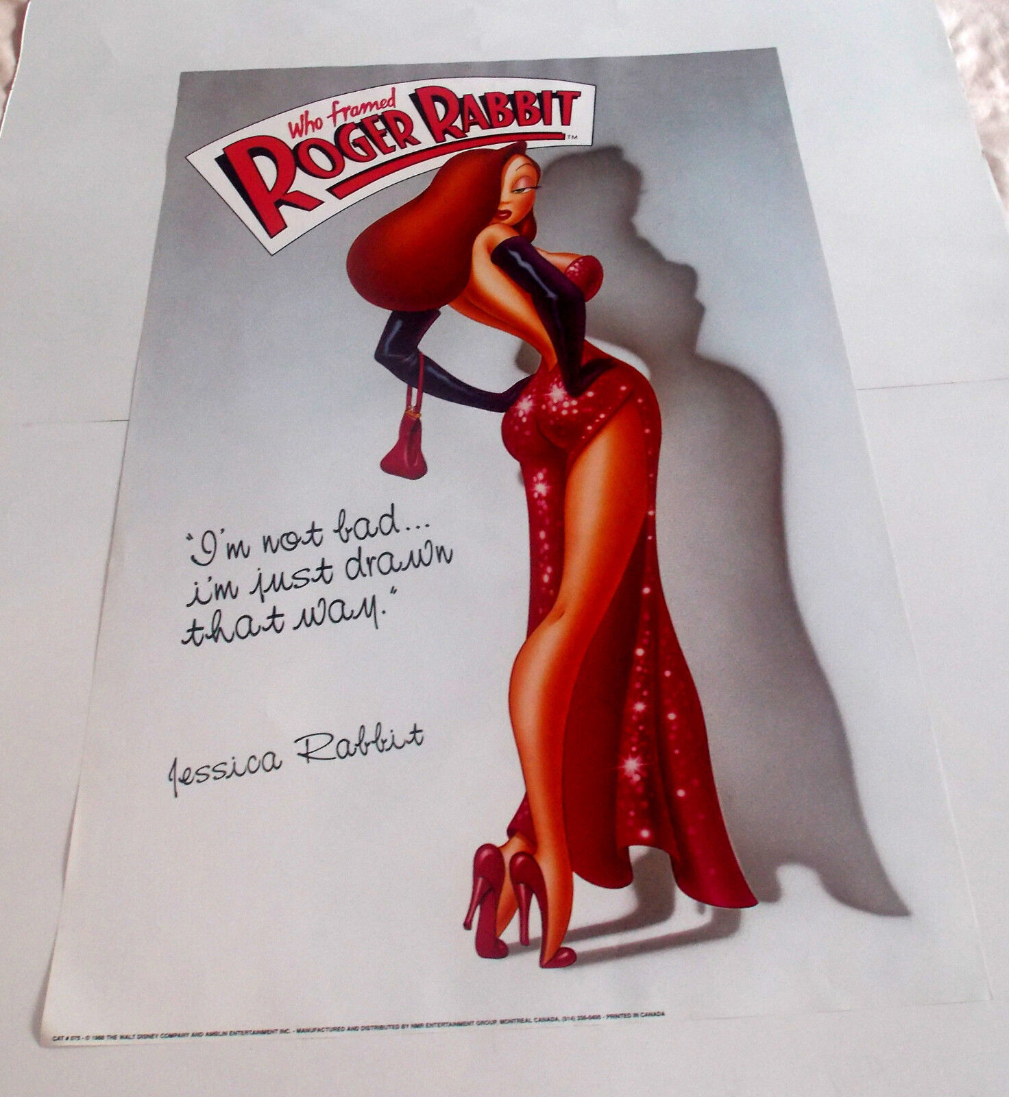 JESSICA RABBIT POSTER FROM 1988, WHO FRAMED ROGER RABBIT, VINTAGE AND RARE