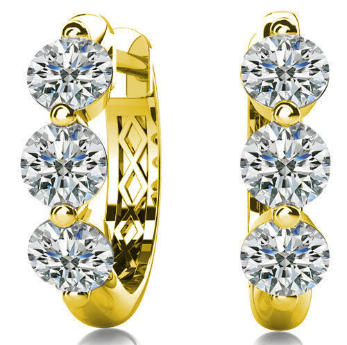 1.56 ct Round cut Diamond Hoop 14k Yellow Gold Earrings, 0.26 ct each F-G VS/SI1