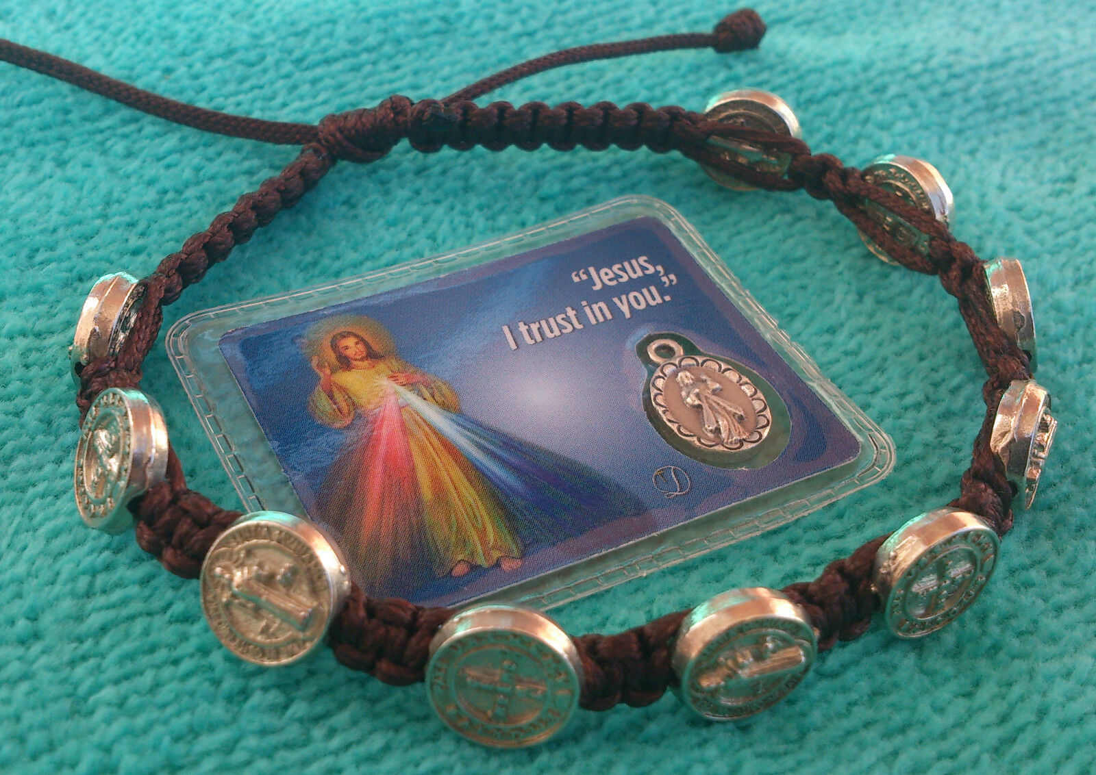 St. Saint Benedict Prayer Bracelet Brown Bracelet From Medjugorje + Holy Card