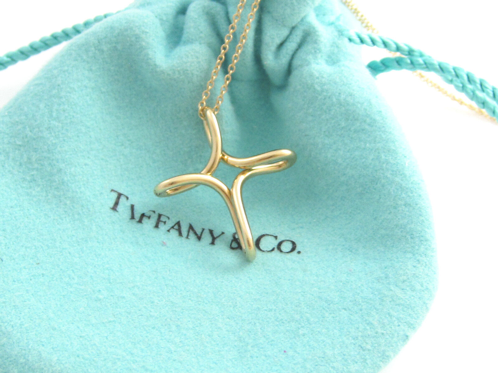 Tiffany & Co 18K Yellow Gold Peretti Cross Infinity Necklace 