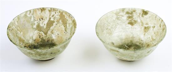 Pair of Chinese Nephrite Jade Libation Cups, 20th c., H.- 1 3/4 in., ... Lot 948