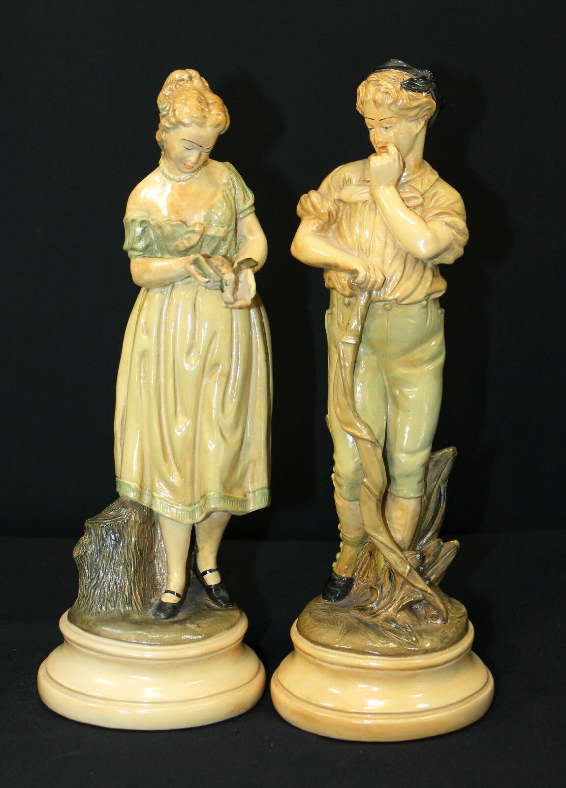 Pair of vintage Borghese Peasant Couple - Woman and Man Cast Plaster Statues