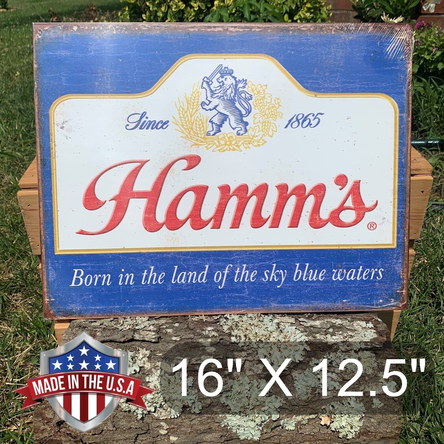 Hamms Sky Blue Waters Beer Sign Tin Vintage Bar Original 1865 Metal Rustic