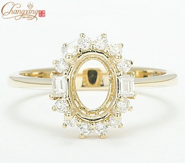 6x8mm Oval Cut 14ct Gold Natural Diamond Engagement Semi Mount Ring Settings