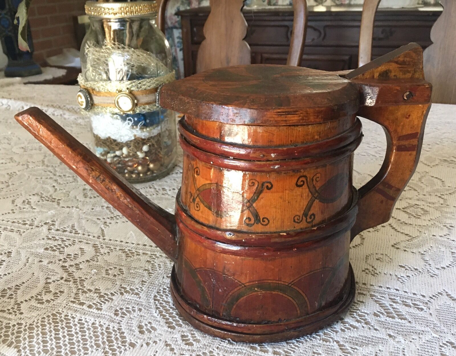 18th Cent. Kronenberg Beer Hand Made Wooden Pitcher - Unique - Farm Branded