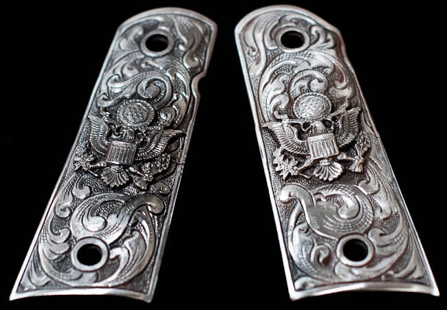 COLT 1911 CUSTOM GRIPS - SOLID PEWTER AMERICAN EAGLE US ARMY fit Kimber S&W more