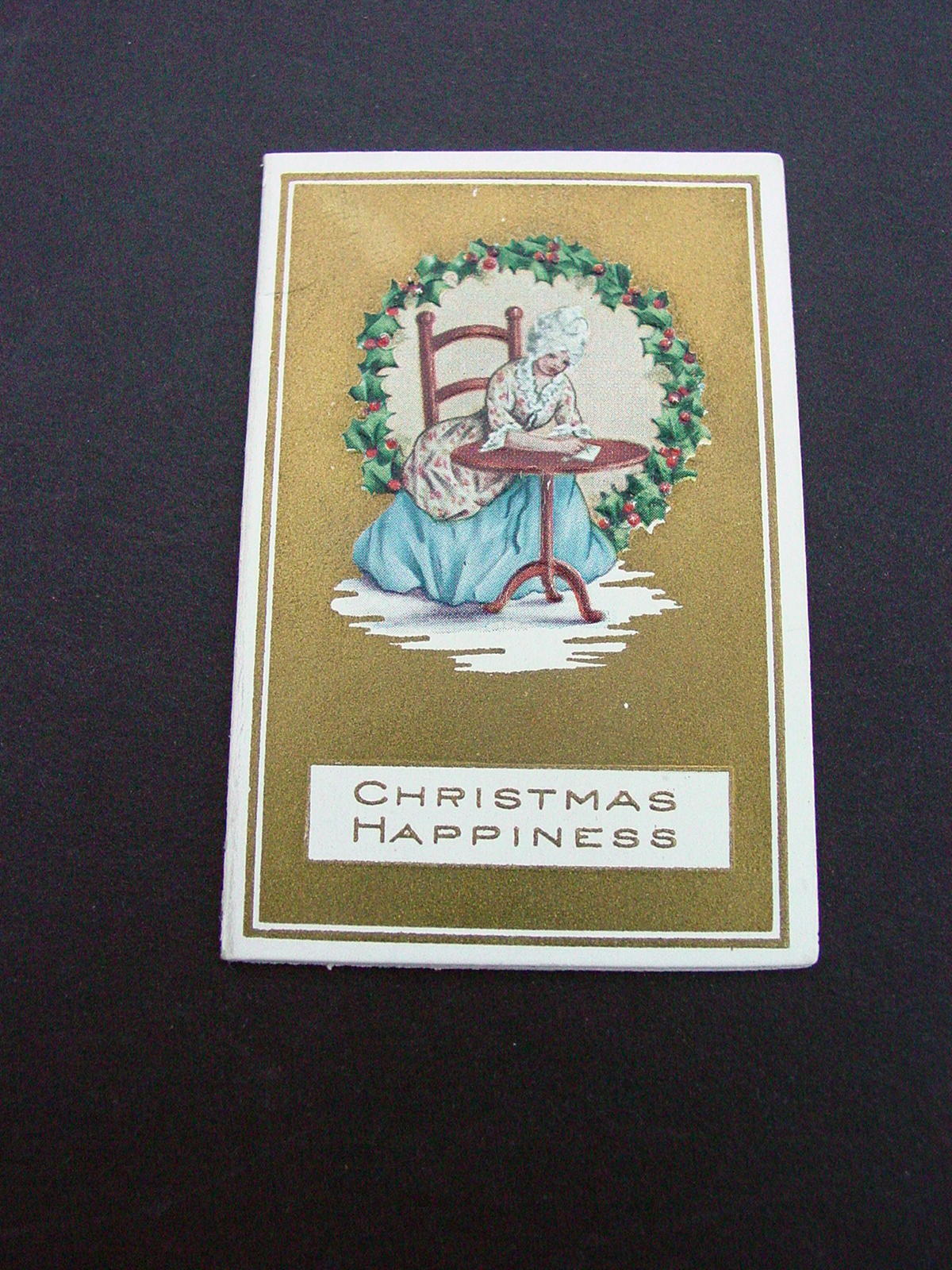 Unused Vintage Gold Embossed Xmas Greeting Card Victorian Lady Writing Letters