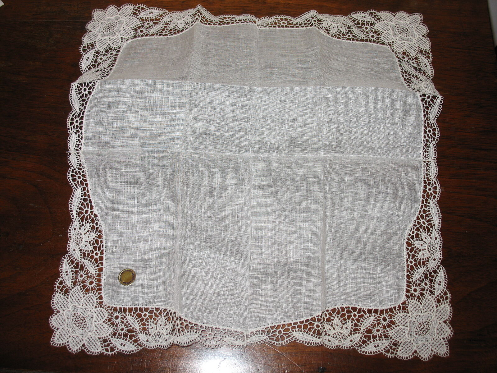 Vintage Irish Linen Wedding Handkerchief Chemical Lace 11\