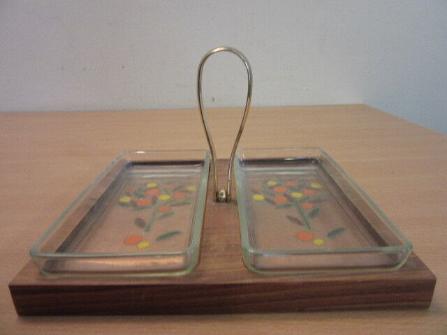 Mid Century Ernest Sohn Creations Walnut and Glass Side by Side Cheese Tray 