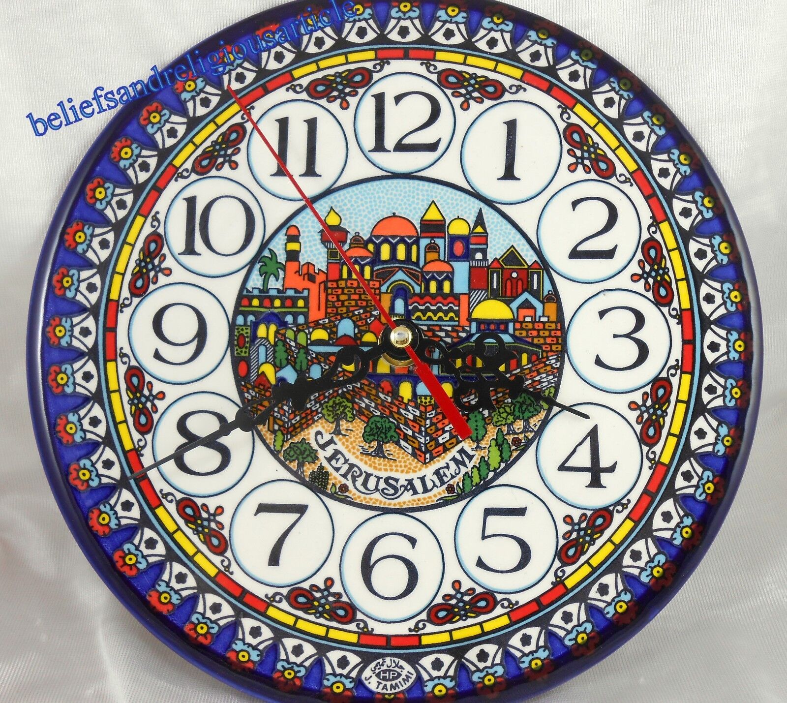 Wall clock Armenian Ceramic Jerusalem Holy Land Judaica Catholic for Home Gift 