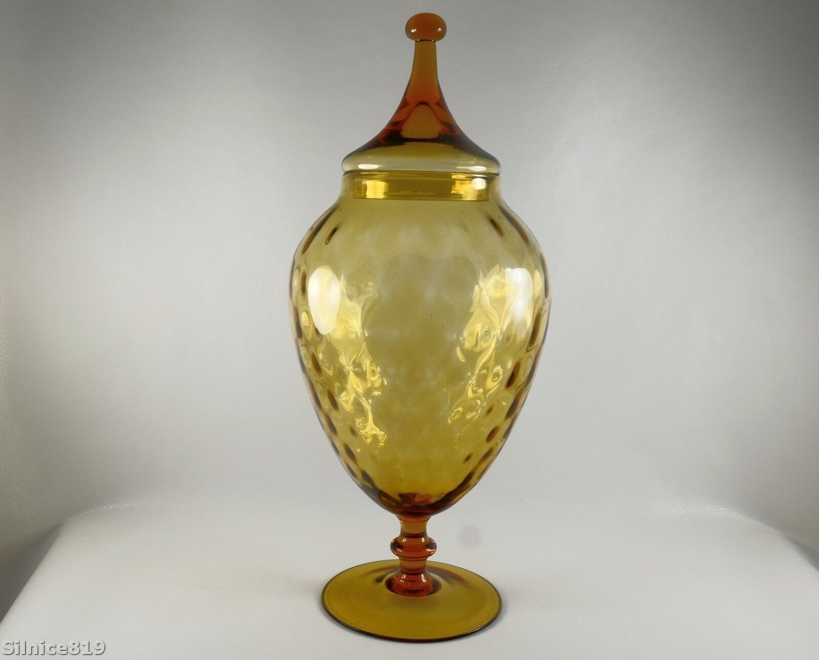 VINTAGE MID CENTURY ITALIAN  EMPOLI AMBER  GLASS OPTIC APOTHECARY JAR
