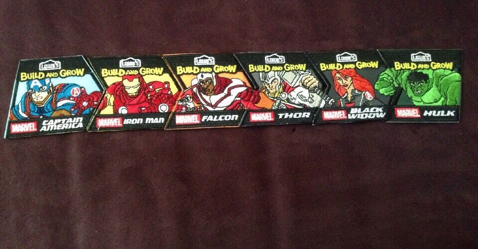 Lowes Build & Grow Marvel Avengers Assemble Complete Set Of 6 Iron On Patches