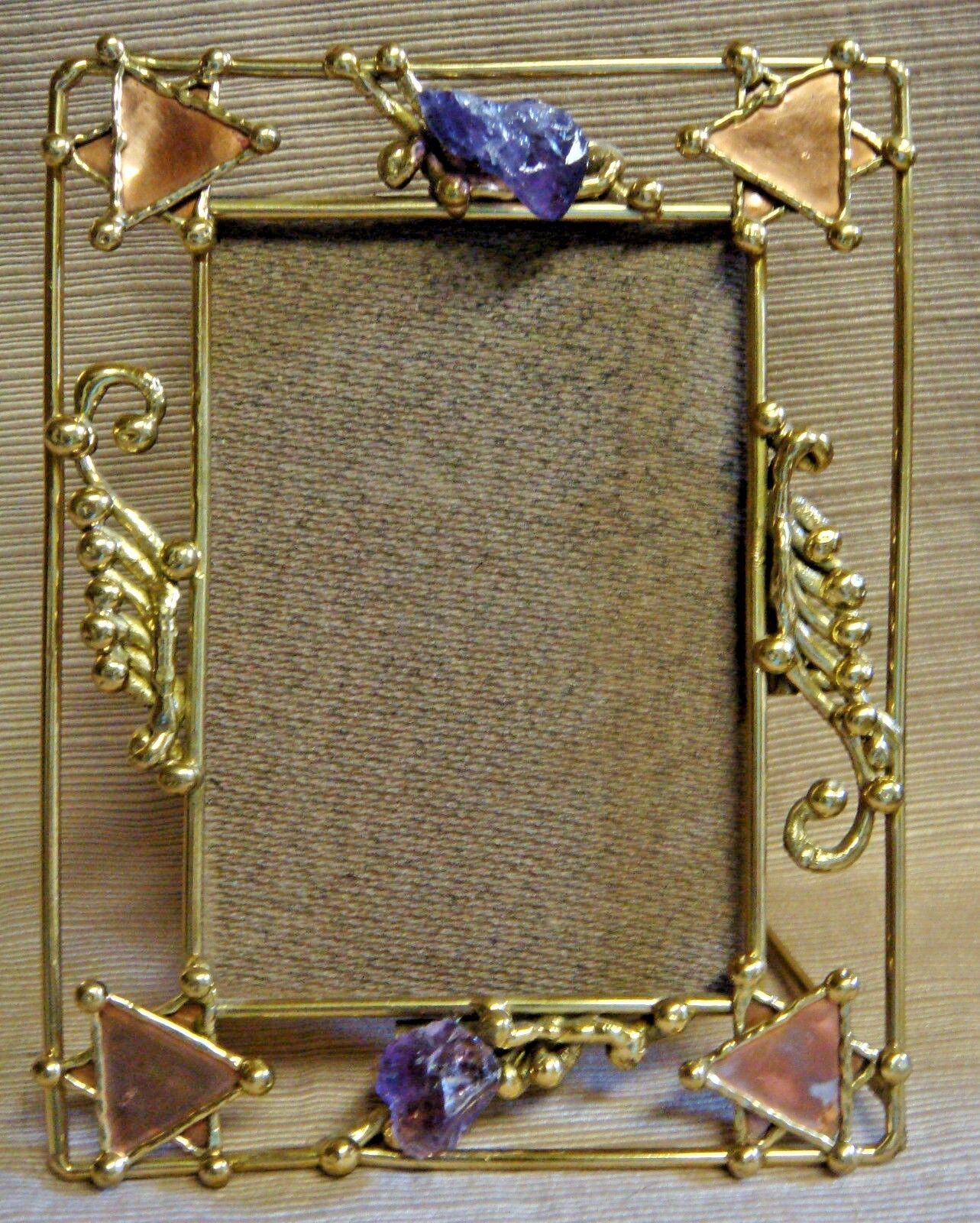 HEBREW JEWISH Handcrafted Two-Tone Metal Frame - Amythists Star of David