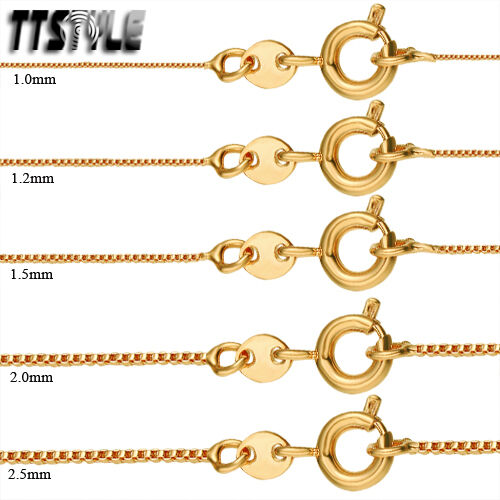 TT 18K Gold Filled Box Chain Round Clip Width 0.8-1.5mm Length 35-60cm (CF103)