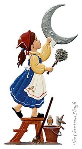 Artist Wilhelm Schweizer German Standing Pewter Zinnfiguren - Girl Cleaning Moon