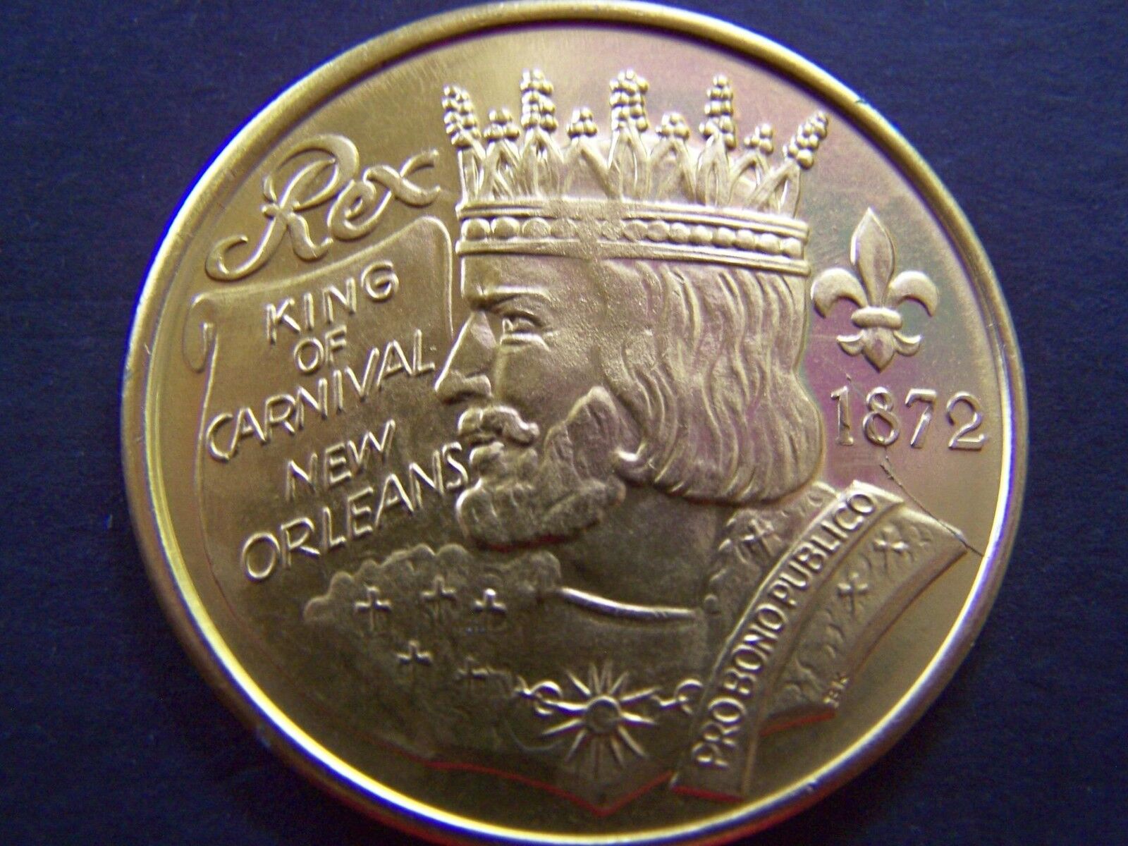 1968 Rex Dark Gold Aluminum Inverted Mardi Gras Doubloon-Clashed+Cracked Obv.
