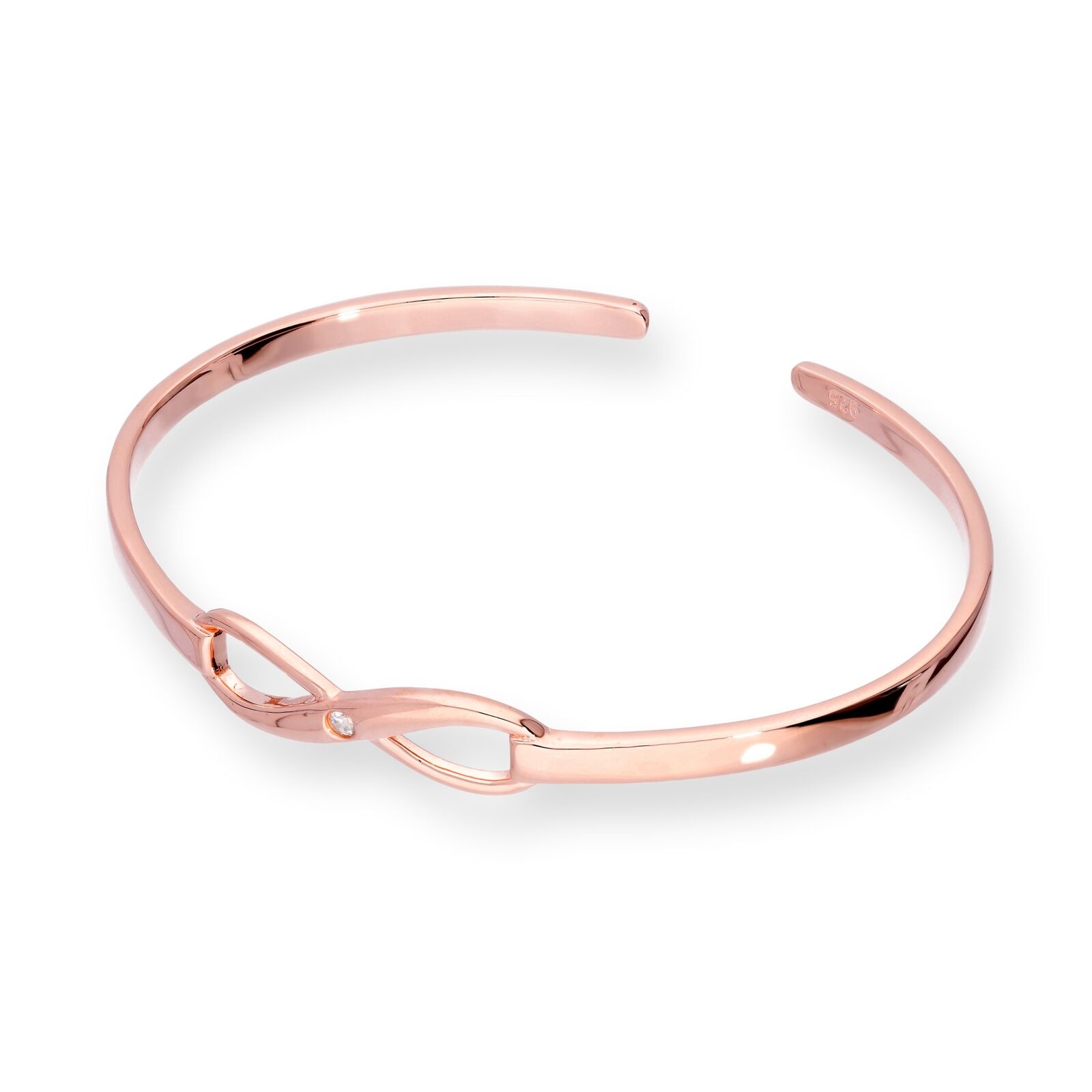Rose Gold Plated Sterling Silver & Clear CZ Crystal Infinity Bangle Forever