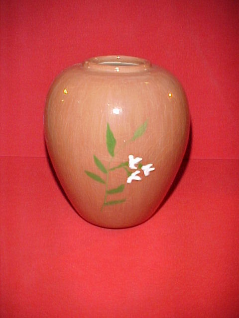 Small Brown Ceramic, Glass Flower Vase, Decorated with Small White Flowers