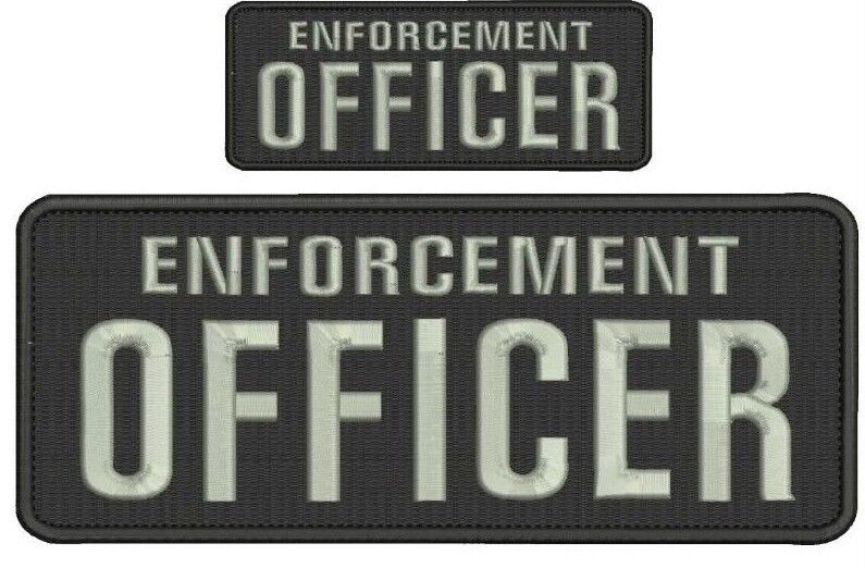 ENFORCEMENT Officer embroidery patches 4x10 and 2x5 hook on back silver