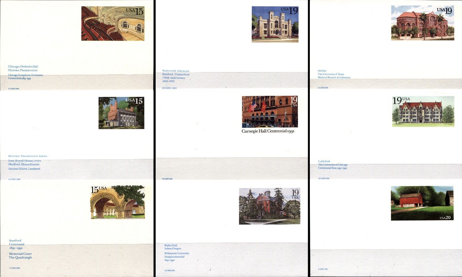 9 USA Postal Card Covers with Postage USPS Collection MINT