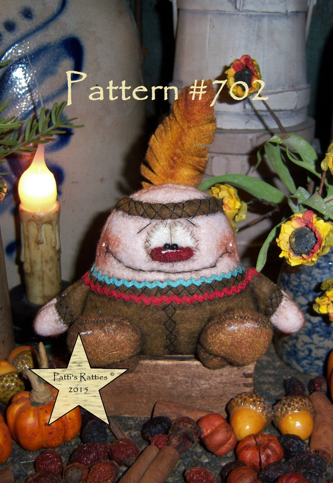 Primitive Patti's Ratties Indian Dakota Thanksgiving Doll Paper Pattern #702