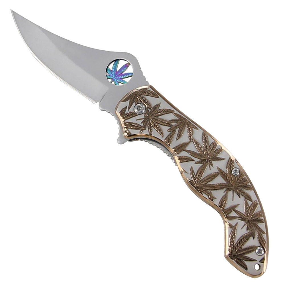 Kona Gold Spring Assisted Opening Pocket Outdoor Mary Jane Cannabis Leaf Knife