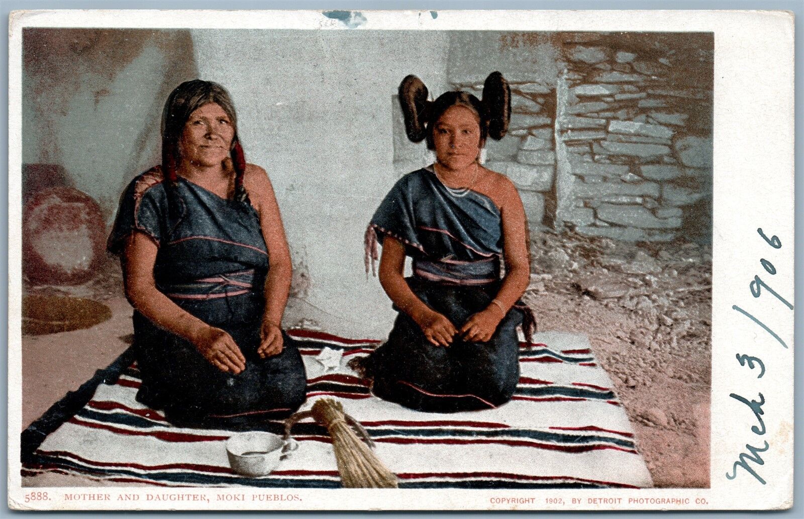 MOKI PUEBLOS MOTHER & DAUGHTER 1906 ANTIQUE UNDIVIDED POSTCARD 