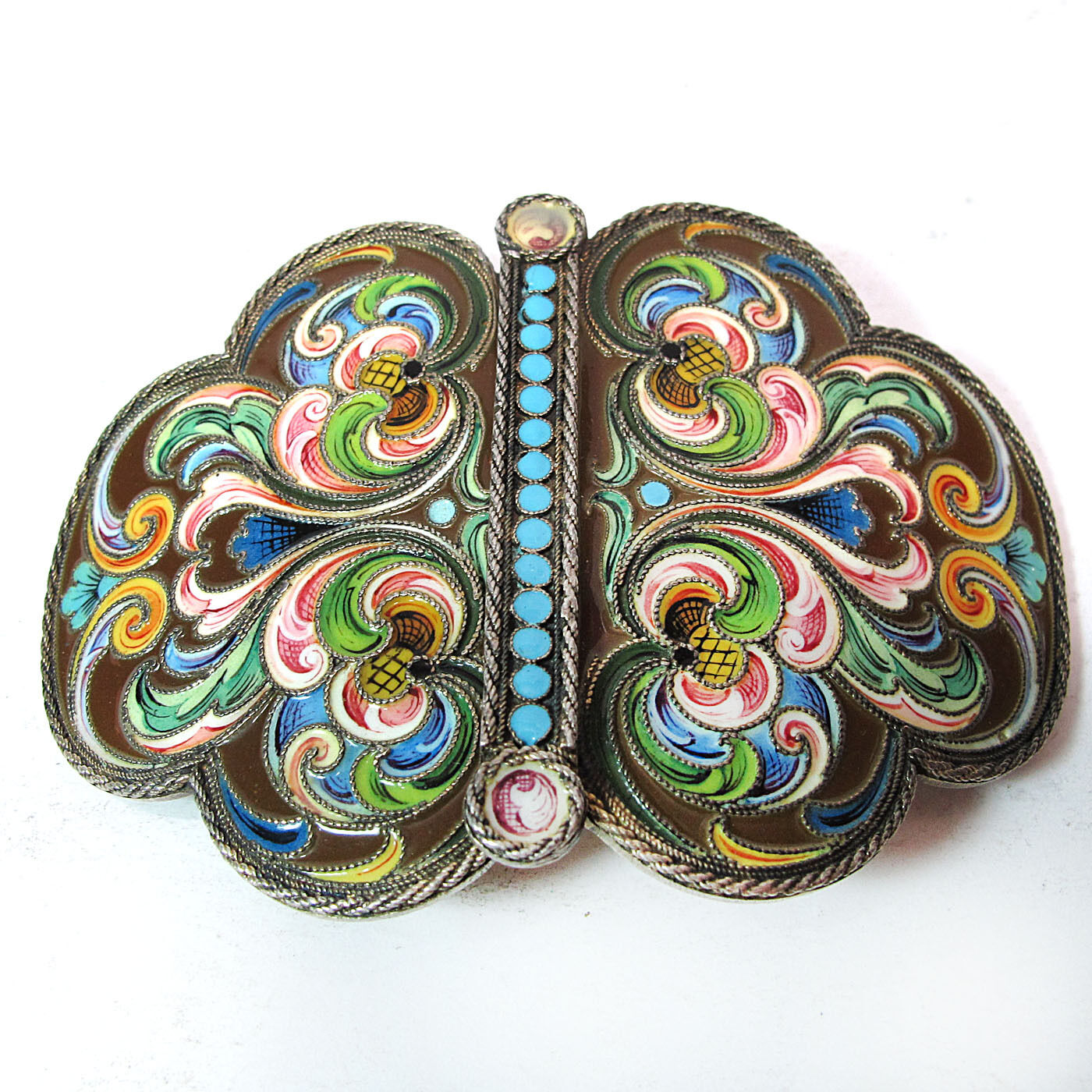 ANTIQUE RUSSIAN 84 SILVER SHADED ENAMEL BELT BUCKLE FABERGE QUALITY