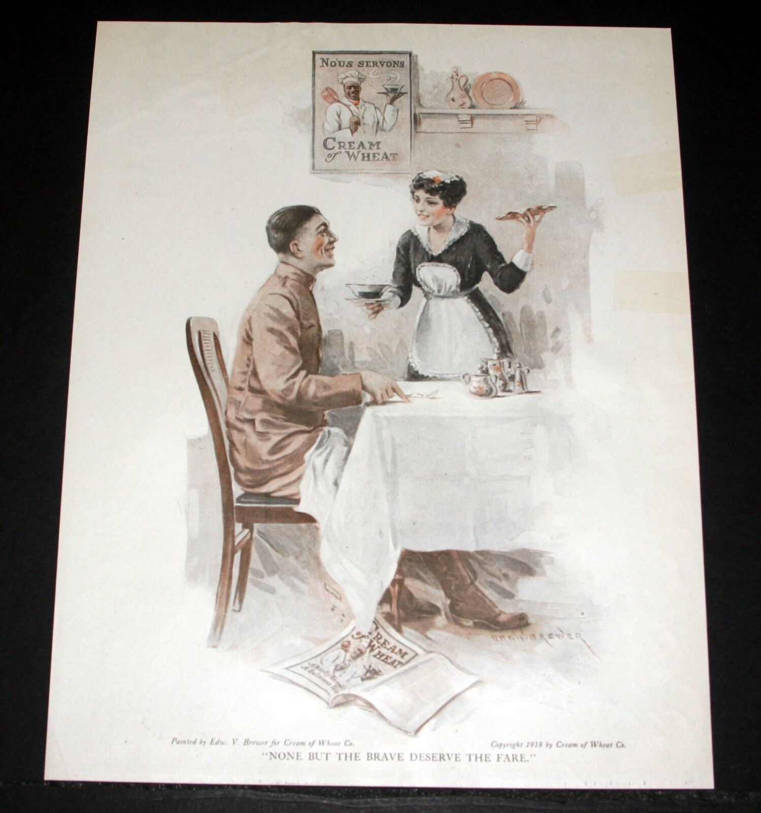 1918 OLD MAGAZINE PRINT AD, CREAM OF WHEAT, NONE BUT THE BRAVE DESERVE THE FARE