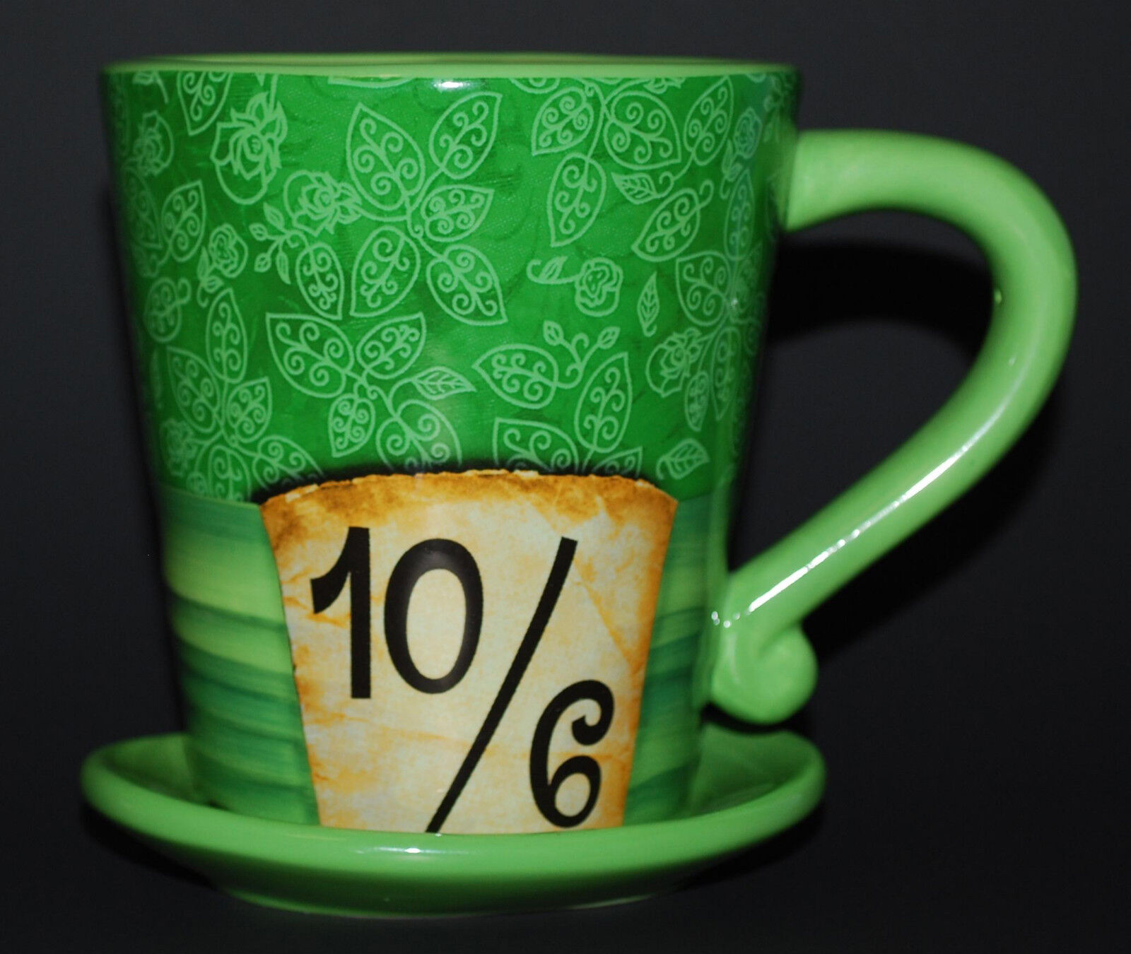 Disney Parks Alice in Wonderland Mad Hatter Green Ceramic Coffee Mug NEW