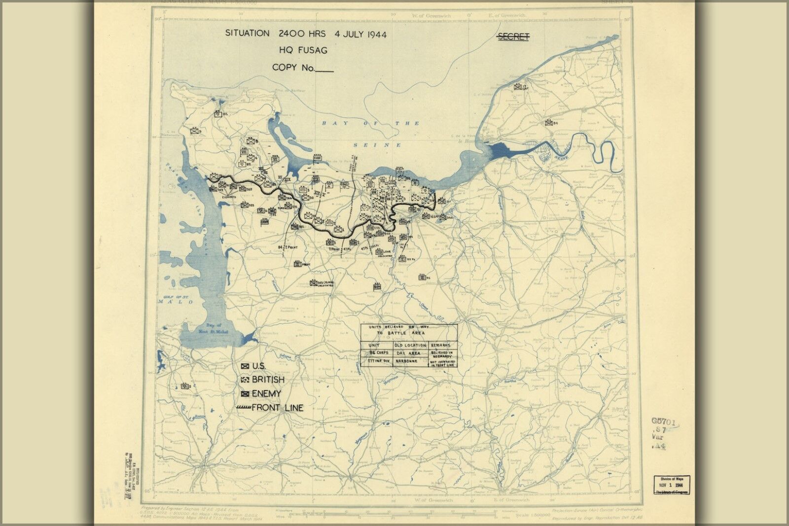 Poster, Many Sizes; July 4, 1944 Battle Of Normandy Map