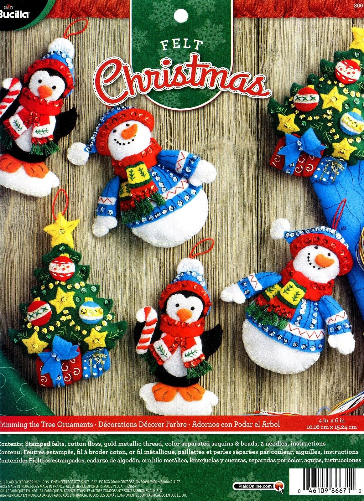 Bucilla Trimming The Tree ~ 6 Pce. Felt Christmas Ornament Kit #86671, Penguins