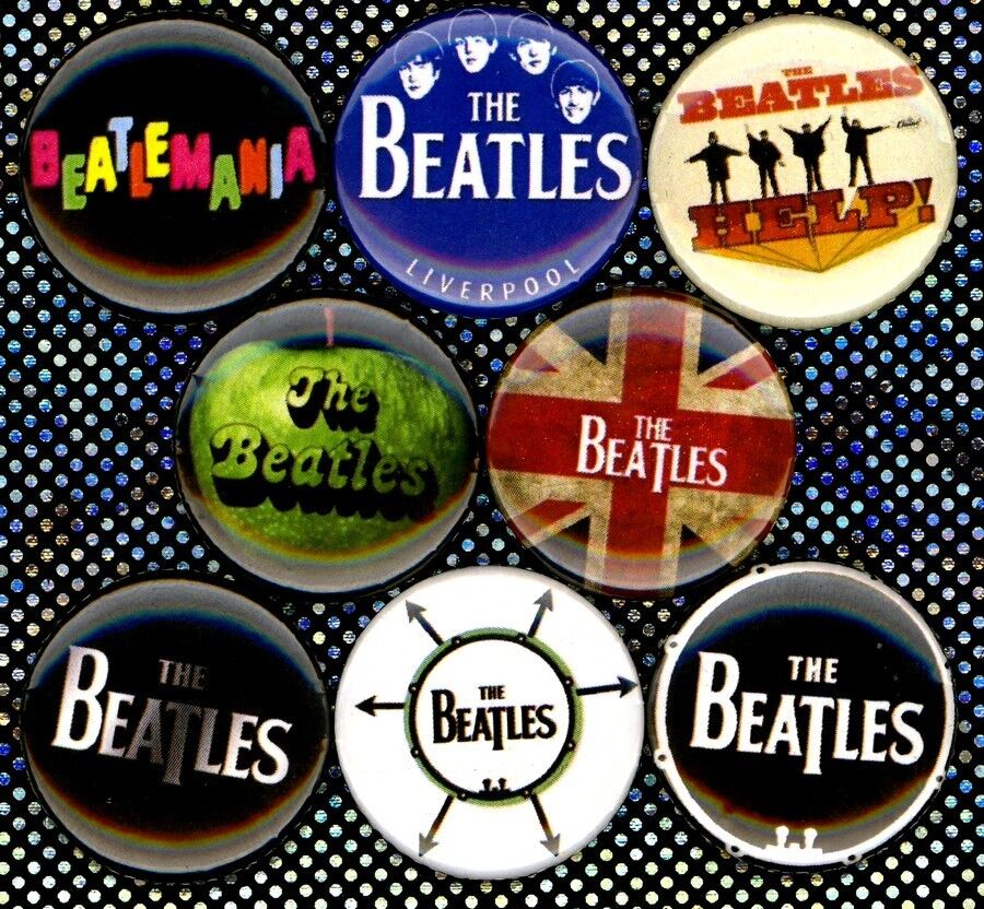 The Beatles x 8 NEW 1 inch pins buttons badge beatlemania logos stocking stuffer
