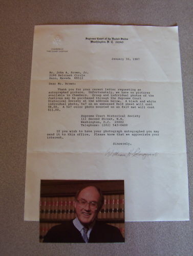 William H. Rehnquist TLS on Supreme Court Stationery