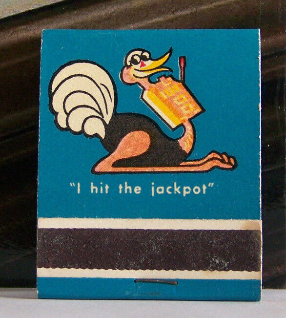 Rare Vintage Matchbook Reno Nevada Harrah\'s I Hit Jackpot Ostrich Colorful Cute
