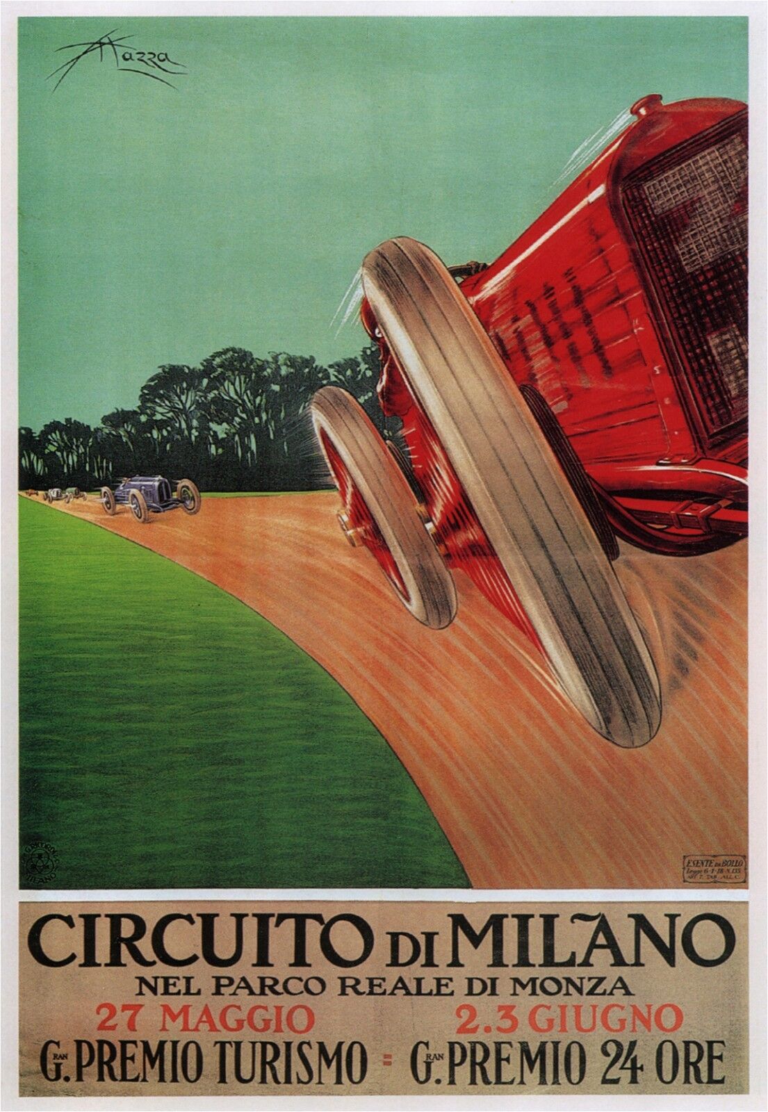 CIRCUITO DI MILANO 1924 Vintage Auto Advertising Poster CANVAS PRINT 24x32 in.