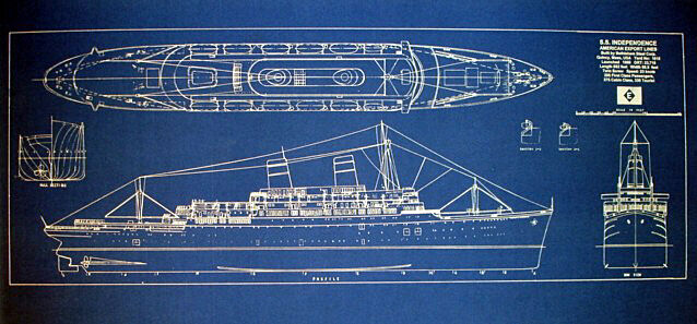 Vintage Hawaiian Passenger Ship SS Independence 1950 Blueprint Plan 12x30  (160)