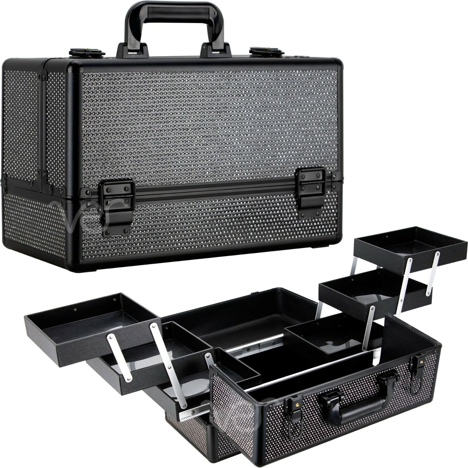 VER Beauty Professional Train Makeup Case with 6 Extendable Trays, Key locks