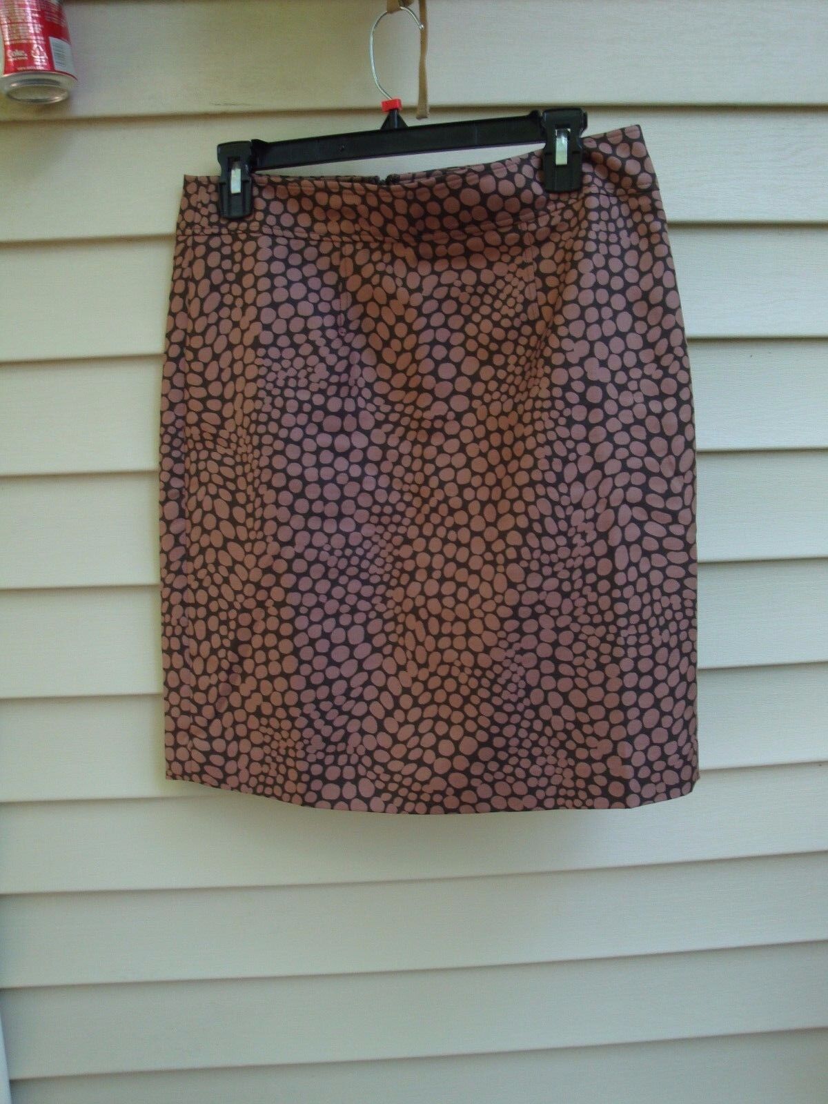 Ann Taylor LOFT size 8P petite brown polka dot cotton silk skirt above knee