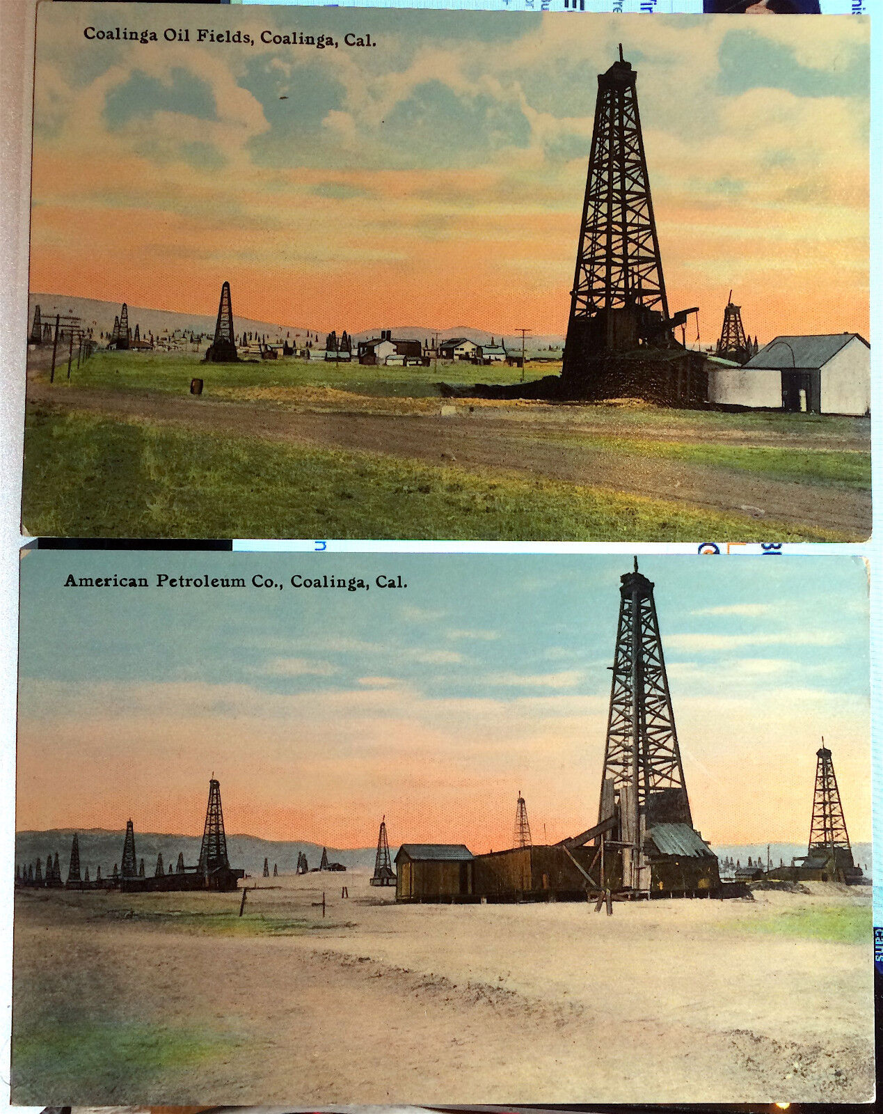 Lof of 2, COALINGA, CALIFORNIA, Post Card 1905-15 Fresno County, OIL WELLS