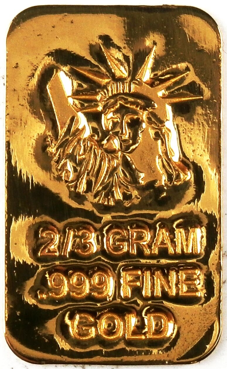 GOLD 2/3 GRAM 24K PURE GOLD BULLION BAR 999 FINE PURE GOLD H1d
